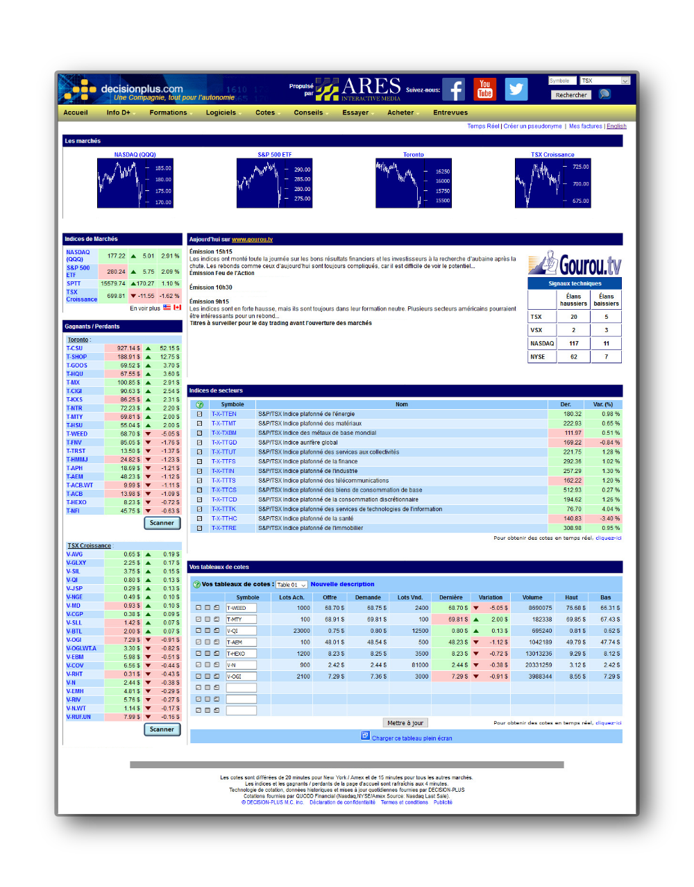 Page principale des services en ligne sur decisionplus.com